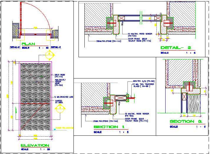 Flush Door Design DWG- Plan, Section, and Elevation Details